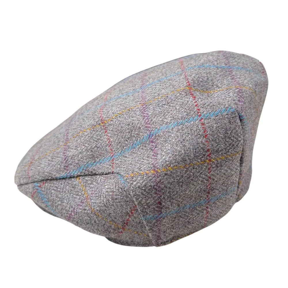 Loch Ness Collection Mens Grey Plaid Flat Cap XXL 7 3/4 Scotland Wool Blend